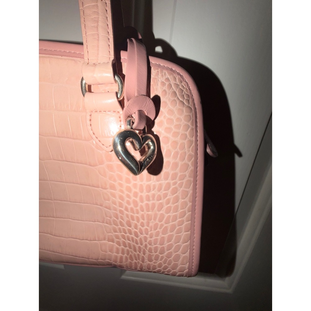 Brighton Light Pink Mauve Croc Embossed Leather Shoulder Bag Heart Charm Floral - Picture 9 of 9
